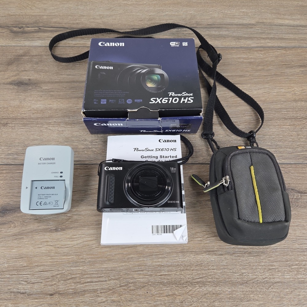 Canon Power Shot SX610 HS Black 20.2MP 18x Digital Camera Tested Very Clean